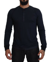 Dolce & Gabbana Blue Cotton Button Crewneck Pullover Sweater -   -  Dolce & Gabbana.